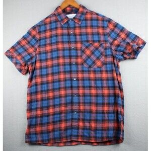 Ovadia & Sons Flannel Shirt Shirt Blue Orange Short Sleeve Mens Medium